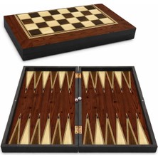 Tavla Büyük Boy Polyester Ceviz Damalı 25X49X6 Cm. Backgammon