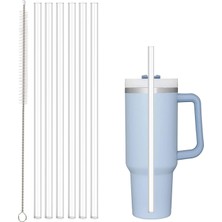 Stanley ile Uyumlu Yedek Pipet 40OZ 30OZ Bardak Bardak, 6'li Paket Temizleme Fırçalı Yeniden Kullanılabilir Pipet, Plastik, Şeffaf