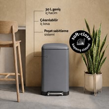 5Five Ariane Metal Pedallı 30 L Çöp Kovası - Soft Close Kapaklı, İç Kovalı, Geniş Pedallı, Antrasit Gri
