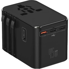 The Wlue 45W Evrensel Seyahat Adaptörü, 2 USB ve 3 Type-C Portlu, Ac Priz Çevirici ve Dönüştürücü