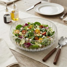 Deconox El Yapımı Üfleme Borosilikat Cam Linea Sunum Çanağı - Şeffaf Dekoratif Salata, Meyve ve Çerez Kasesi (20X6 Cm)