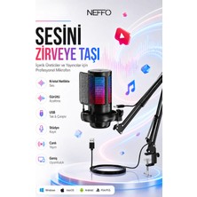 Neffo Yayıncı Oyuncu Mikrofonu Rgb USB  Tak Çalıştır Podcast Standlı Oyuncu Mikrofonu Tüm Cihazlara Uyumlu