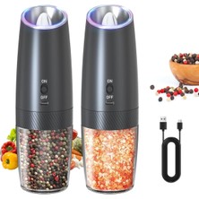 Şarjlı Tuz Karabiber Değirmeni, 5 Kademeli Öğütme Ayarı, 135 ml Geniş Hazneli, Otomatik Çalışma Özelliği, LED Işıklı Tasarım, Sessiz Kullanım, 2 Adet Elektrikli Otomatik Tuz Karabiber Baharat Öğütücü