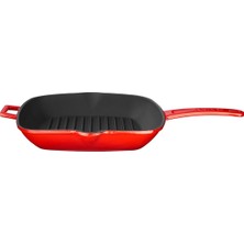 Lava Metal Döküm Izgara Tava, Metal Saplı, 26X26 Cm, Kırmızı