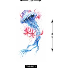 BP Tattoo Mistik Mavi Denizanası ve Kırmızı Çiçekli Geçici Dövme
