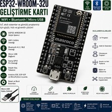 ESP-32U Wi-Fi & Bluetooth Geliştirme Modülü (Siyah PCB – SMA – U.FL/IPEX Dönüştürücü + USB Kablo Dahil)