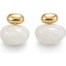 Charmlucky Beyaz-Gold Top Küpe