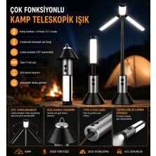 Azurtech Şarjlı Teleskopik Kamp Lambası | Type-C Şarjlı LED Fener | 270° Ayarlanabilir | Taşınabilir Kamp Aydınlatması | Acil Durum Lambası