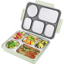 Vagonlife Bento 1600ML Lunchbox Tek Katlı 5 Bölmeli Çelik Sefer Tası Yemek Kutusu (Açık Yeşil)