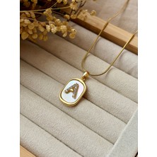 Tiştok Accessory Kadın Gold Rerk Zirkon Taşlı Sedefli Harf Kolye Çelik Zincir Harfli Kolye A