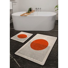 Empressco Yıkanabilir Kaymaz Taban Banyo Paspası Seti, Turuncu Tablo Desenli