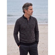 Erkek Polo Yaka Sweat Desenli Cepli Klasik Kalıp - 5231F
