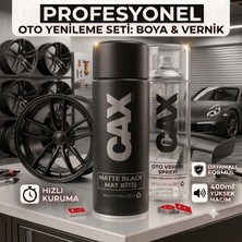 CAXCOLORS Cax Colors Profesyonel Oto Yenileme Seti - Mat Siyah Sprey Boya (400 Ml) + Oto Vernik Spreyi (400 Ml) - Hızlı Kuruyan Jant ve Kaporta Boyası