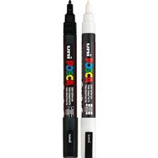 Uni Posca Markör Kalem 3m Set 0.9-1.3 mm Keçe Uçlu, 2'li Set, Siyah/beyaz