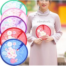 Abnturk 1 Adet Katlanabilir Otomatik Açılan Çin Yelpazesi Ipek Kalitesinde Sağlam Kumaş Serinletme Japon Stil Dekoratif Serinletici 21CM Çanta Cep Tipi Karışık Renk ve Desenlerde Serin Hava Üreten Uzun Ömürlü