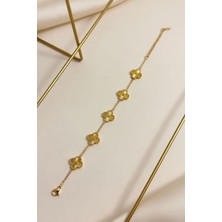 Rmy Moda Kadın Gold Sıralı Yonca Figürlü Gold Zincir Bileklik