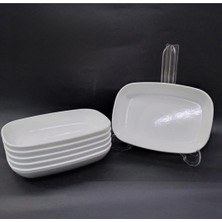 6 Adet Beyaz Melamin Kayık Tabak 17X12CM Ortaboy Salata Tabağı Günübirlik Hesaplı Oval Kare Servis