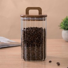 MİEN Mien 700 ml Kare Çizgili Cam Saklama Kavanozu Akasya Kapaklı – Hava Geçirmez Mutfak Erzak Kavanozu