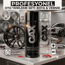 CAXCOLORS Cax Colors Profesyonel Oto Yenileme Seti - Piano Black Metal Sprey Boya (400 Ml) + Oto Vernik Spreyi (400 Ml) - Hızlı Kuruyan Jant ve Kaporta Boyası