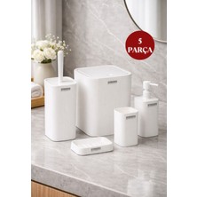 Empressco Şık Beyaz Çizgili Kare Banyo Seti, Kaliteli ve Modern Tasarım