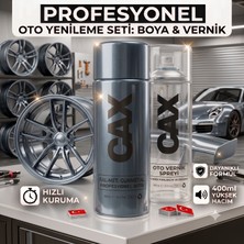CAXCOLORS Cax Colors Profesyonel Oto Yenileme Seti - Metalik Gun Metal Sprey Boya (400 Ml) + Oto Vernik Spreyi (400 Ml) - Hızlı Kuruyan Jant ve Kaporta Boyası