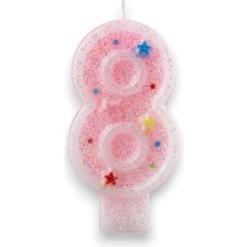 Limmy Sekiz Rakamlı Pembe Mum Doğum Günü Pasta Mumu ( 7x3) cm - Sayılı Mum - Pasta Süsü