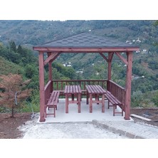 Şen Mobilya Kafe ve Restoran Için Gazebo Doğal Çam 270X270 cm Taban Emprenyeli 9 M² 300X300 cm