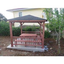 Şen Mobilya 270X270 cm Taban Ahşap Gölgelik Doğal Ahşap Görünümü Villa Bahçesi Için Emprenyeli Çam Ağacından 9 M² 300X300 cm