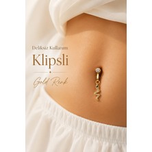 Sacce Scarves & Accessories Deliksiz Klipsli Yılan Figürlü Göbek Piercing Taşlı Sıkıştırmalı Göbek Takısı