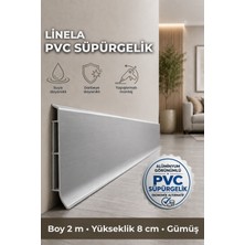 Agk Linela Pvc Süpürgelik 8 cm Gümüş Alüminyum Görünümlü 2 M Yapıştırmalı Suya Dayanıklı LNL411
