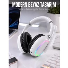Nemere Ithalat Kablosuz Bluetooth Mikrofonlu Beyaz Kulaklık  Rgb Işıklı