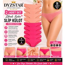 Dyzstar 8 Adet Likralı Kadın Slip Külot Seti Pudra & Fuşya Renk Yumuşak Esnek Günlük Kullanım S-M-L-Xl