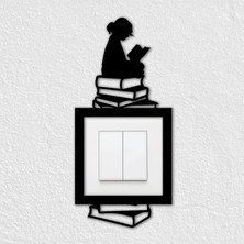 To Design Lab Kitap Okuyan Kız Temalı Dekoratif Priz Süsü (8,5x8,5 cm Priz Çerçevesiyle Uyumludur)