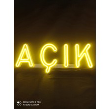 Açık Yazılı Neon LED Tabela – Duvara Monte – Sarı Işık – 37X15 cm – Dükkan ve Kafe Için Işıklı Dekor
