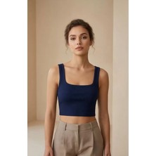 No 35 Concept Kadın Lacivert Kalın Askılı Crop Top Büstiyer – Modern ve Şık Tasarım