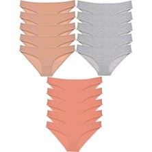Teknoparkx 15 Adet Süper Eko Set Likralı Kadın Slip Külot Ten Gri Pudra