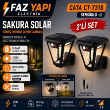 Faz Yapı Elektrik | Cata CT-7318 Sakura Solar Sensörlü Güneş Enerjili Duvar Lambası IP44 25W 2’li Set