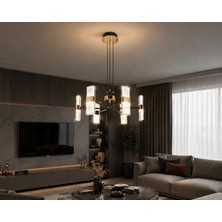 Dolunay Avize D9661-6 Modern 6 Kollu LED Avize Metal Gövde Akrilik Başlık Platin Gold 3000K-6000-4000K