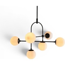 Elizim Home Lighting Petra Metal Siyah Gövdeli Beyaz Cam'lı Modern Dekorasyon Avize