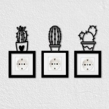 To Design Lab 3'lü Kaktüs Temalı Dekoratif Priz Süsü (8,5x8,5 cm Priz Çerçevesiyle Uyumludur)
