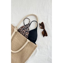 No 35 Concept Kadın Leopar Desenli ve Siyah Minimal Kesim Üçgen Bikini Üstü