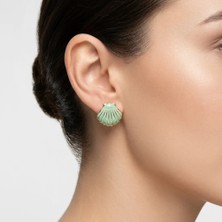 Luxury Deniz Kabuğu Figürlü Gold Renk Mineli Kadın Çelik Küpe