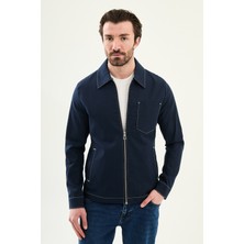 MCR Düz Slim Fit Gömlek Yaka Fermuarlı Punto Dikişli Erkek Mont