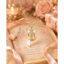Lia Charm Altın Kaplama Zirkon Taşlı Beyaz Mineli Tilki Kolye