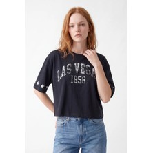 Hakke Vintage Las Vegas Baskılı Kadın Oversize T-Shırt