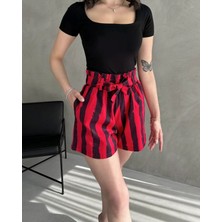 Nido Moda Kadın Yüksek Bel Kuşaklı Rahat Kesim Şort