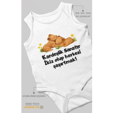 Morivo Kids Kardeşlik Sanattır, Ikiz Yazılı Sıfır Kollu Bebek Zıbını %100 Pamuk