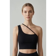 No 35 Concept Kadın Siyah Tek Omuzlu Çapraz Askılı Crop Top Büstiyer – Modern ve Şık Tasarım