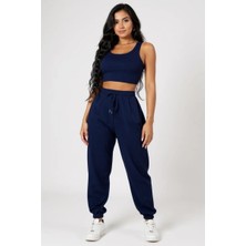 No 35 Concept Kadın Lacivert Kaşkorse Cepli Jogger Eşofman Altı ve Crop Top Bluz – Şık, Rahat ve Kolay Kombinlenebilir