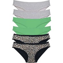 Silky Glows 6 Adet Likralı Kadın Slip Külot Leopar Gri Yeşil